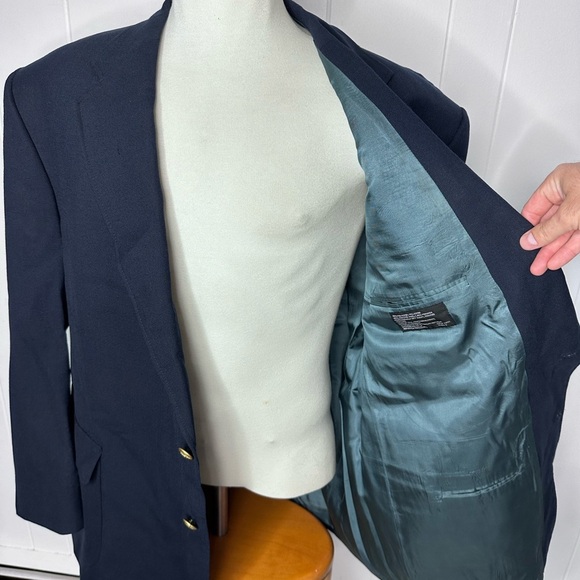 Vintage Stafford Gold Button Navy Hopsack Blazer - Picture 8 of 11